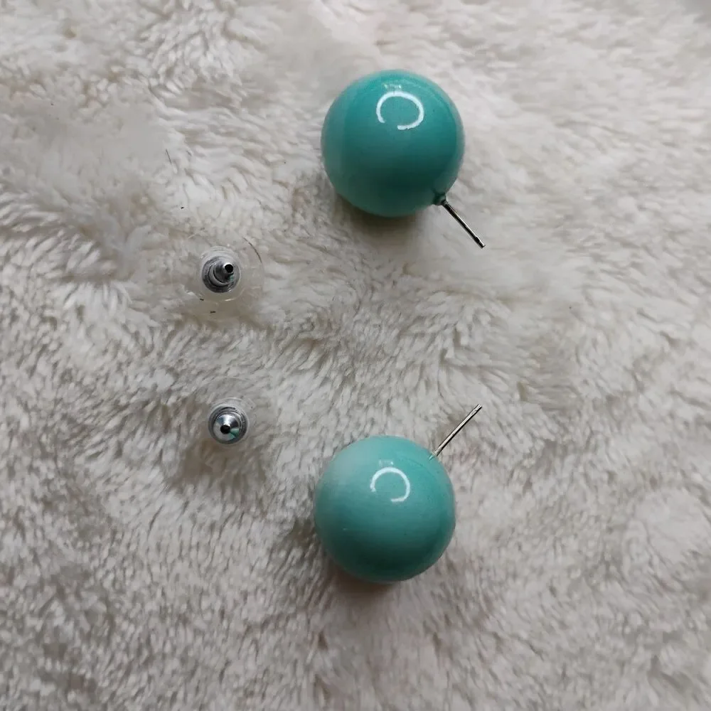 Vintage Aqua Blue Lucite Bead Necklace & Matching Ball Post Earring Set MCM